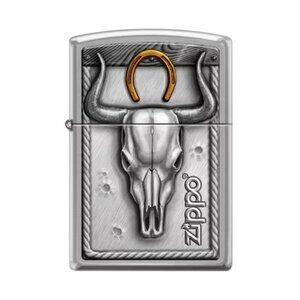 Cool Lucky Horseshoe Bull Skull Zippo Lighter